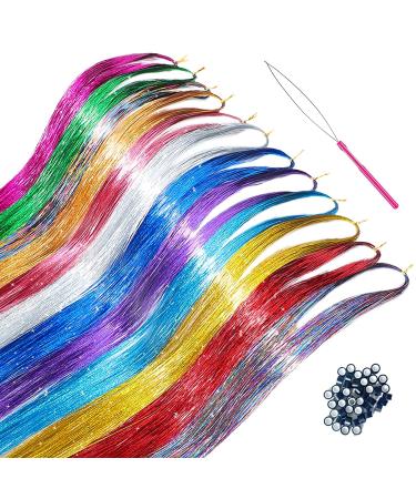 Sparkling Fairy Hair Tinsel Kit - 47 Extensions with Tool | 2280 Strands in 12 Colors | Glitter Hair Strands for Stunning Hairstyles - Buy Online on GoSupps.com