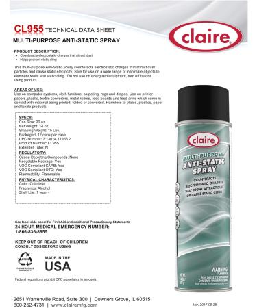 Claire CL955-12pk Multi Purpose Anti-Static Spray - 14 Oz Net Weight 12 Count | International Shipping Available - Buy Online on GoSupps.com