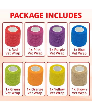 WizGate Vet Wrap 8Pcs Assorted 5cm x 4.5m Non-Woven Cohesive Bandages - Self-Adhesive, Breathable & Stretchable Rolls for Pets & Humans - Ideal for Sprains, Swelling & More - Buy Online on GoSupps.com