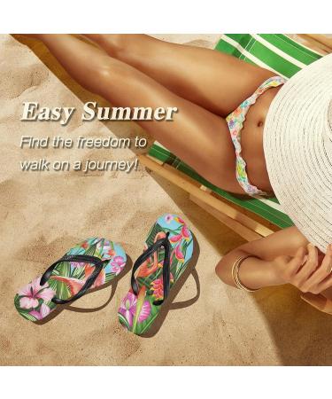 Mnsruu Exotic Flower Flamingo Bird Palm Leaf Flip Flops | Stylish Home Slippers for Men & Women | Perfect for Travel Hotel & Spa - Buy Online on GoSupps.com