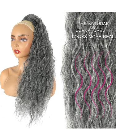 Jolelyne Gray Wavy Drawstring Ponytail Extension - Long Curly Synthetic Hair Clip In for Black Women - 28inch Grey Ponytail Extensions - Buy Online on GoSupps.com