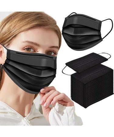 100PCS Face Masks - Disposable Face Mask Protective 3-Ply Breathable Comfortable Nose/ Suitable for home and office | Elastic Ear Loop 3-Layer Safety Shield for Adults(Disposable black)