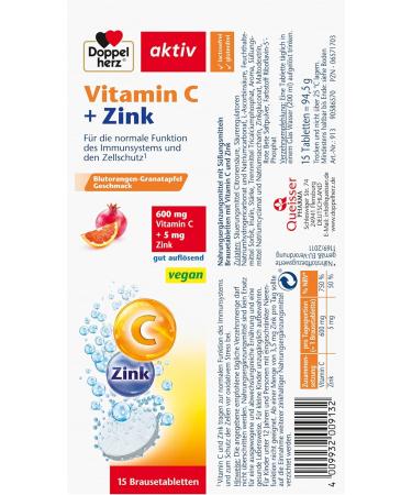 Double Heart Vitamin C + Zinc | Immune Support & Cell Protection | Vegan Effervescent Tablets - Blood Orange Pomegranate Flavor - Buy Online on GoSupps.com