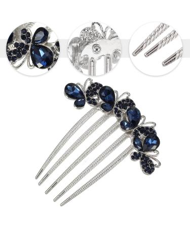 VOCOSTE Women Rhinestone Inlaid Flower Hair Comb Hair Clips Navy Blue - Buy Online on GoSupps.com