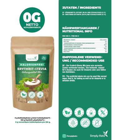 Simply Keto Erythritol Stevia Mix 400g - Zero-Calorie Natural Sugar Substitute | Vegan & Keto-Friendly Sweetener for Low-Carb Diets - Buy Online on GoSupps.com