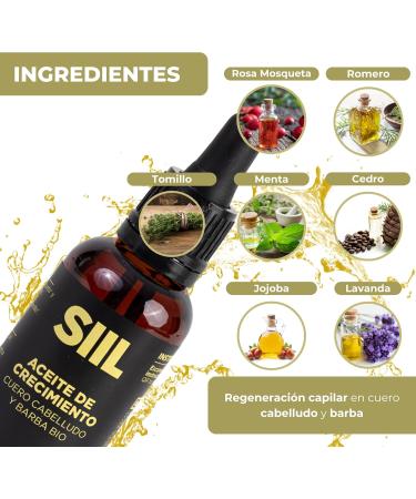  SIIL 30 ml - Growth Oil - Scalp and Beard Oil Organic It stimulates growth nourishes cells and skin. Pure rosehip oil and essential oils. Ingredients 100% - Buy Online on GoSupps.com