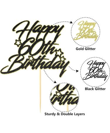 Sotpot Black Gold Glitter 60th Birthday Cake Topper Double Layers 60th Cake Topper for Woman Man 60th Birthday Party Cake Decoration Supplies - Buy Online on GoSupps.com