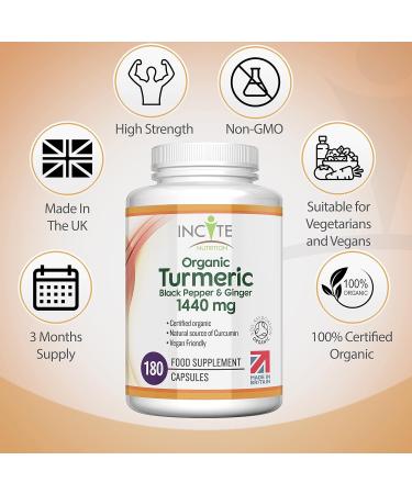 Organic Turmeric Curcumin 1440mg - 180 Vegan Capsules with Black Pepper & Ginger - Buy Online on GoSupps.com