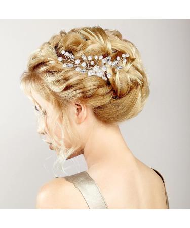 Wedding Pearl Crystal Headpiece Comb Set - Bridal Hair Accessories with Rhinestone Accents - Buy Online on GoSupps.com