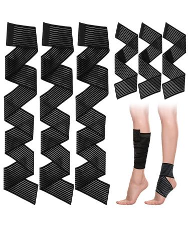 6 Pack Elastic Calf Compression Bandage Sport Leg Compression Wraps Adjustable Sleeve Support Knee Brace Bands for Women Men Ankle Elbow Wrist Replacement Black White 2 Sizes