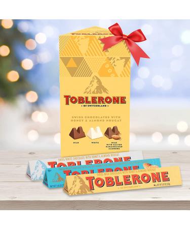 Toblerone Swiss Chocolate Gift Set - Milk, White, and Salted Caramel Almond Variety Pack - 9 Bars, 3.52 oz Each - Buy Online on GoSupps.com