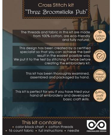 Three Broomsticks Cross Stitch Bookmark Kit DIY Hand Embroidery Set 2.36x7.70 in (6x19.5 cm) - Buy Online on GoSupps.com