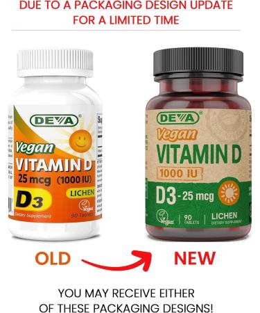 Deva Vegan Vitamin D3 Supplement - 1000 IU - Lichen Plant Derived - 90 Tablets - 2 Pack - Buy Online on GoSupps.com