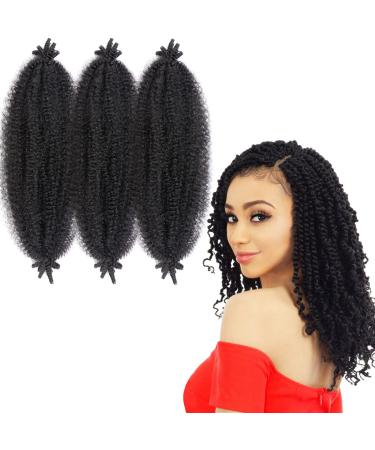 3 Packs Springy Afro Twist Hair 16 Inch IXIMII Pre-Separated Kinky Marley Twist Braiding Hair Soft Synthetic Crochet Hair Extensions for Spring Twists and Bomb Twists Style Natural Black Color 16 Inch(Pack of 3) 1B