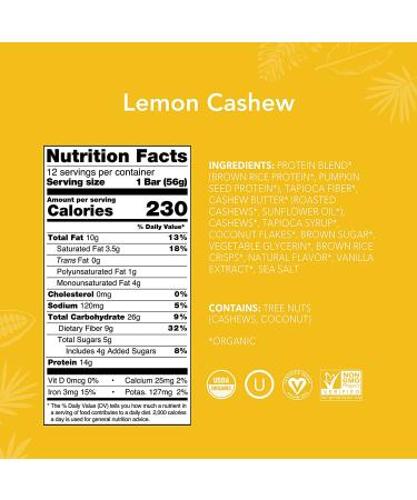 ALOHA Organic Plant Based Protein Bar - Lemon Cashew | Vegan, Low Sugar, Gluten-Free | Paleo, Low Carb, Non-GMO | No Stevia or Erythritol - Buy Online on GoSupps.com