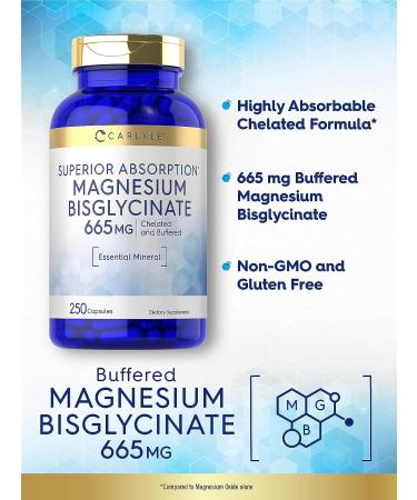Carlyle Buffered Magnesium Bisglycinate 665mg | 250 Capsules | Chelated Essential Mineral Supplement - Buy Online on GoSupps.com