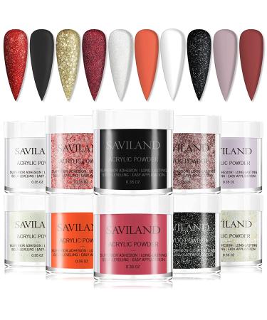 Saviland Halloween Acrylic Powder Set - 10 Colors for French Nails & 3D Nail Art - Professional Red Brown Black Polymer Powder - DIY Gifts - Gorgeous Party Queen - Buy Online on GoSupps.com