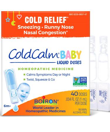 Boiron ColdCalm Baby 40 Count - Single-Use Drops for Relief from Cold Symptoms of Sneezing Runny Nose and Nasal Congestion - Sterile Non-Drowsy Calm (8 Packets with 5 Liquid Doses) 40 Count (Pack of 1)