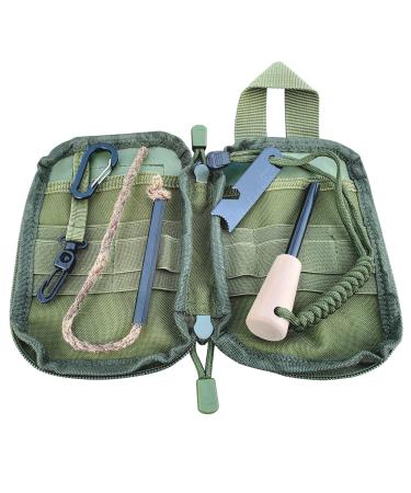 Fire Starter Survival Kit, Larger Ferro Rod with Striker Lanyard 3in Long Flint and Steel, 13.8in Wick Hemp Cord, Multifunctional Bag Green Bag Kit