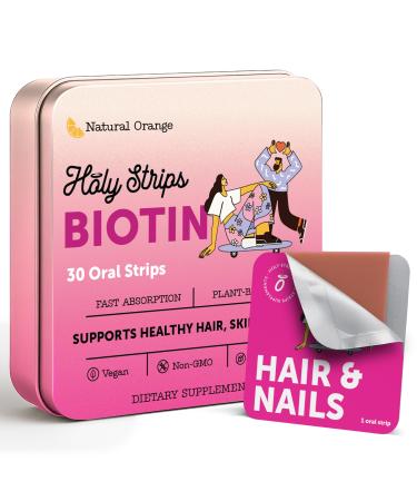 HOLY STRIPS Biotin Oral Strips - Fast-Absorbing Vegan Non-GMO Sugar-Free - Supports Healthy Hair Skin and Nails - Delicious Orange Flavor - 30 Count