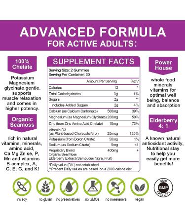Plant Complex Calcium Magnesium Zinc Gummies with High Absorption Magnesium Glycinate and Sea Moss - Vegan Supplement for Bone Health, Muscle Support, Calm Mood & Sleep (2 Pack) - 60 Count - Buy Online on GoSupps.com