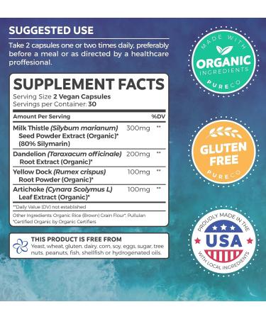 Organic Liver Cleanse Detox & Repair Supplement - Milk Thistle, Dandelion Root, Artichoke, Yellow Dock Extracts - 60 Capsules - Buy Online on GoSupps.com
