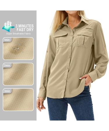 Toumett Women's UPF 50 Long Sleeve UV Sun Protection Safari Shirt - Khaki - Medium - Buy Online on GoSupps.com