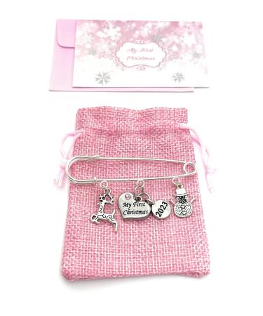 Baby Girl My First Christmas 2023 Baby Keepsake Charms with Pink Gift Bag and Gift Card - Reindeer and Snowman - Buy Online on GoSupps.com