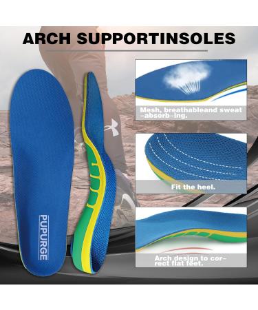 Plantar Fasciitis Insoles - Arch Support Inserts for Flat Feet & All-Day Comfort | Blue (L) Men s 8-12 & Women s 9.5-13.5 - Buy Online on GoSupps.com