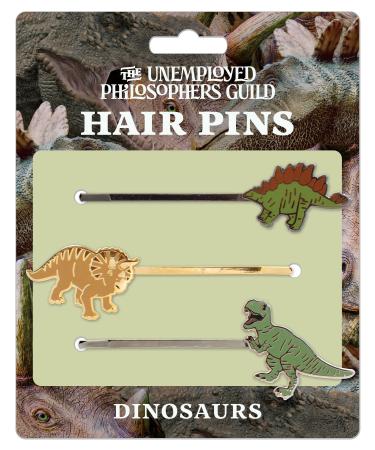 Dinosaur 3 Hair Pins Set - Stegosaurus  Triceratops  and Tyrannosaurus Rex