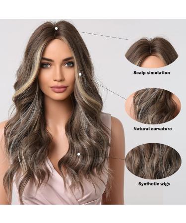 HAIRCUBE Brown Curly Wig for Women | Synthetic Hair with Highlights and Middle Parting - Buy Online on GoSupps.com
