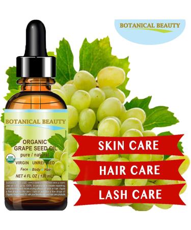 Botanical Beauty Organic GRAPE SEED OIL 100% Pure Natural VIRGIN UNREFINED Cold-Pressed Carrier Oil 2 Fl oz 60 ml for Face Skin Body Hair Lip Nails Massage. Rich in Vitamin E - Buy Online on GoSupps.com