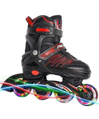 ITurnGlow Adjustable Inline Skates for Kids and Adults, Roller Skates with Featuring All Illuminating Wheels, for Girls and Boys, Men and Ladies XLarge-Adult Red