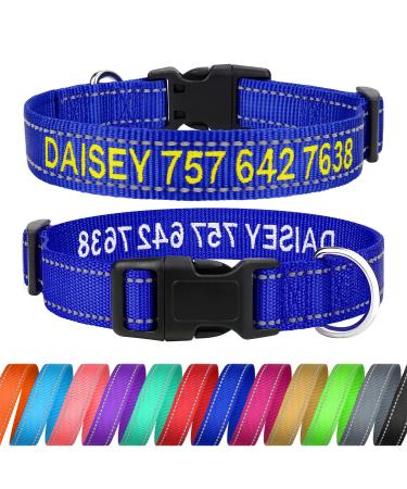 Tagme personalized dog collar for small dog with embroidered reflective nylon dog collar with pet name & telephone number royal blue XS XS (1 Pack) royal blue