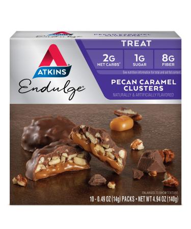 Atkins Pecan Caramel Clusters. Rich and Decadent Treats with Chocolate, Caramel, and Pecans. (10 Clusters per Box), 0.49 Ounce (Pack of 10)