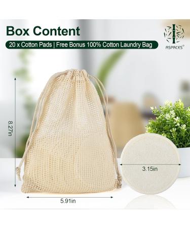 ASPACES Reusable Makeup Remover Pads - 20 Packs Natural Bamboo Cotton Rounds Eco-Friendly for All Skin Types with Cotton Laundry Bag White - Buy Online on GoSupps.com