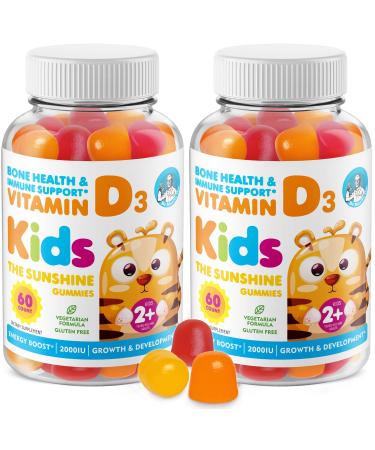 Vitamin D Gummies for Kids & Adults 2000 IU - High-Absorption Natural Vitamin D3 Chewable Gummy Supplements 1000IU - Vegetarian Gelatin-Free Immune Support Vitamins for Children (120 Count) 60 Count (Pack of 2)