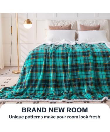 Plaid Sherpa Throw Blanket - Warm Cozy Soft Fleece Throw for Couch Bed Sofa - Reversible Fluffy Plush Blanket for Adults - Green 60 x 80 - Buy Online on GoSupps.com