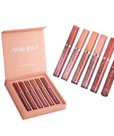 6-Piece Matte Liquid Lipstick Makeup Set Matte Liquid Lasting Non Stick Cup Non Fade Waterproof Lipstick Long-Lasting Lip Gloss