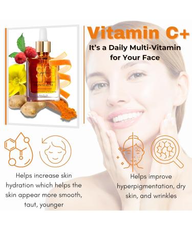 Vitamin C & Turmeric Face Oil Serum - Vegan-Friendly Skin Brightening & Youthful Glow - 20% L-Ascorbic Acid & Amino Acids - Buy Online on GoSupps.com