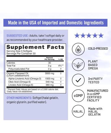 NatureWise Flaxseed Oil 3000 mg Fish Free Omega 3 with 1500 mg ALA Dietary Supplement for Immune Health Support - Organic Cold Pressed Non-GMO - 90 Softgels 30-Day Supply 90 Count (Pack of 1) - Buy Online on GoSupps.com