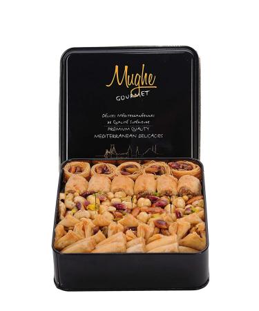 Deluxe Assorted Baklava Pastry Tin Gift Box - 52 pcs Double Layer Turkish Pistachios Bakery Fresh - 750g - Holiday Gifts for Christmas & Thanksgiving - MUGHE GOURMET - Buy Online on GoSupps.com