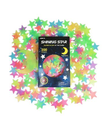 Glow in The Dark Stars Stickers for Ceiling Adhesive 200pcs 3D Glowing Stars and Moon for Kids Bedroom Luminous Stars Stickers Create a Realistic Starry Sky Room Decor Wall Stickers