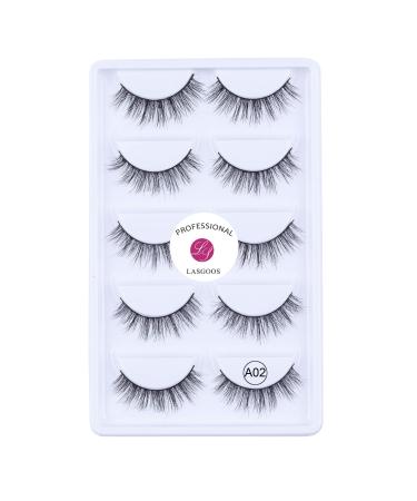 100% Siberian Mink Fur 3D False Eyelash LASGOOS Degisn Luxurious Natural Messy Wedding Party Fake Eyelashes 5 Pairs/Box (A02) A02-5Pairs