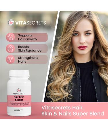 Vitasecrets Hair Skin & Nails Super Blend 90 Capsules with Biotin Collagen and Hyaluronic Acid for Healthy Hair Glowing Skin and Stronger Nails Non-GMO Gluten-Free Made in The USA - Buy Online on GoSupps.com
