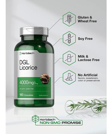 Horbaach DGL Licorice Chewable Tablets 4000mg | 180 Count Vegetarian, Non-GMO, Gluten-Free - Buy Online on GoSupps.com