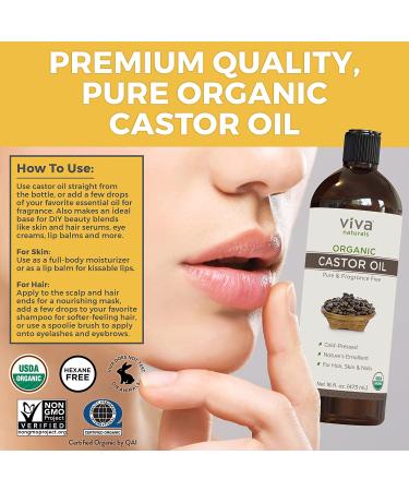 Viva Naturals Organic Castor Oil for Lashes & Brows - 16 fl oz | Boost Growth & Nourish - Buy Online on GoSupps.com