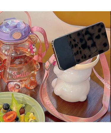 JQWSVE Kawaii Bear Straw Bottle - Cute 47oz Pink Water Bottle with Stickers for Girls | Leak-Proof for School, Office, Travel - Buy Online on GoSupps.com