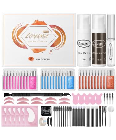 Lomansa Lash Lift Kit with Coffee Color, Professional Eyelash Perming Eyebrow Lamination Kits, Semi-Permanent Quick Curling and Voluminous Coloring, Lasts For 6-8 Weeks