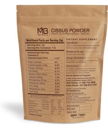 Buy MB Herbals Cissus (Hadjod) Powder 227g | 8 oz | Cissus quadrangularis | Premium Quality Herbal Supplement for Joint Health - International Shipping Available - Buy Online on GoSupps.com
